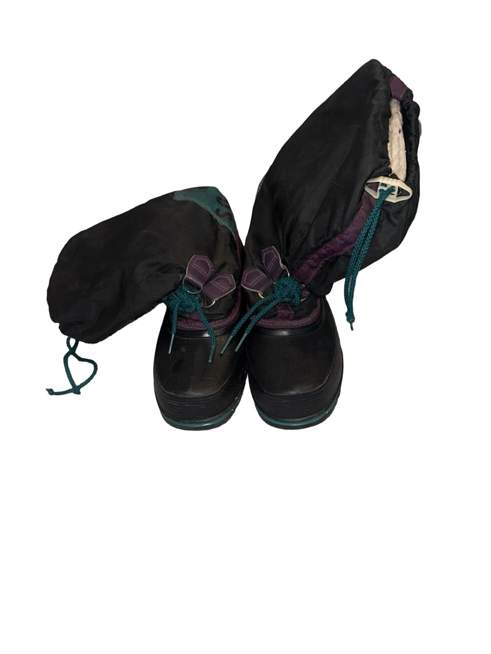 Vintage Sorel Women's Black Winter Snow Boots with Purple & Teal Accents